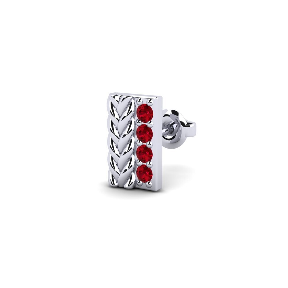 9k Oro Blanco Circonita Roja Pendiente para hombre Vaulx - B
