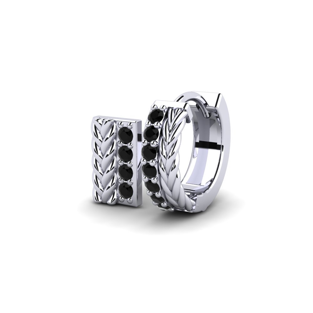 9ct White Gold Black Sapphire Men's Earring Vaulx - SET