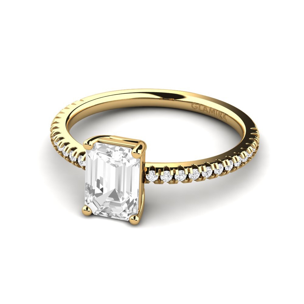 18k Oro Amarillo Zafiro blanco Anillo de compromiso Aldea