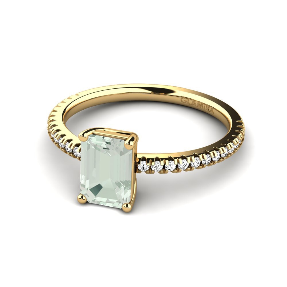 18k Oro Amarillo Amatista verde Anillo de compromiso Aldea
