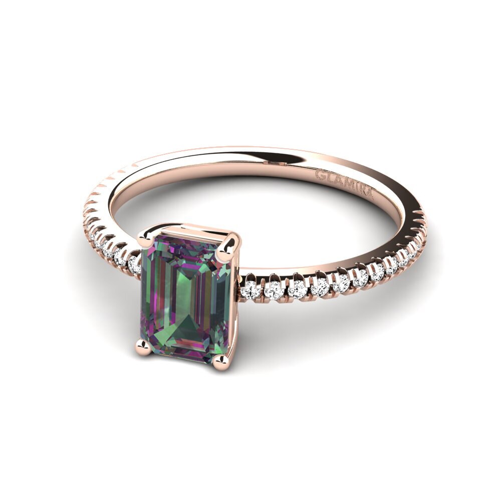 14k Oro Rosa Topacio Místico Anillo de compromiso Aldea