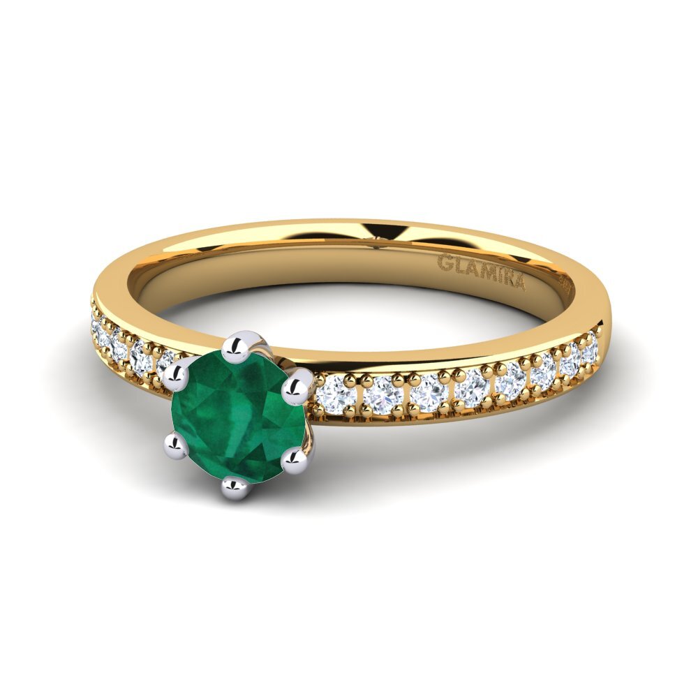 Vàng-Trắng 14K Đá Emerald / Ngọc lục Bảo Nhẫn đính hôn Ageall 0.5 crt