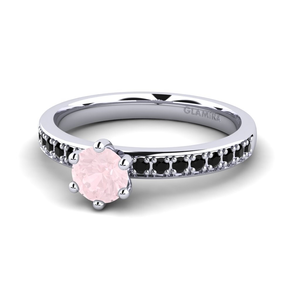 18k Oro Blanco Cuarzo rosa Anillo de compromiso Ageall 0.5 crt