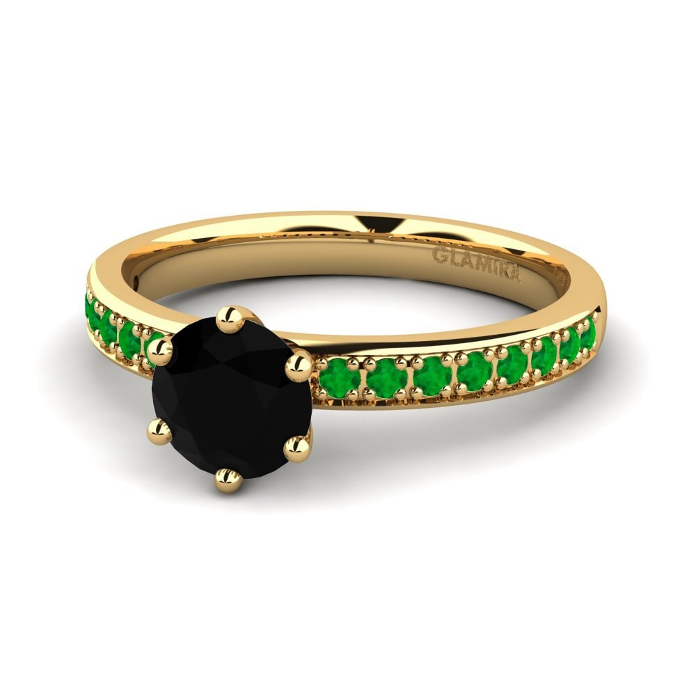 14ct Yellow Gold Black Diamond Engagement Ring Ageall 0.8 crt