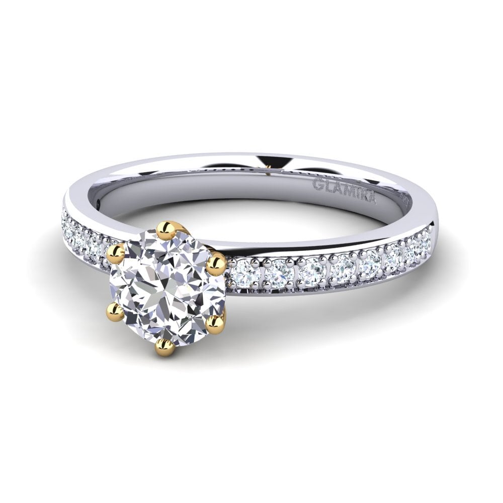 18k Oro Blanco & Amarillo Anillo de compromiso Ageall 0.8 crt