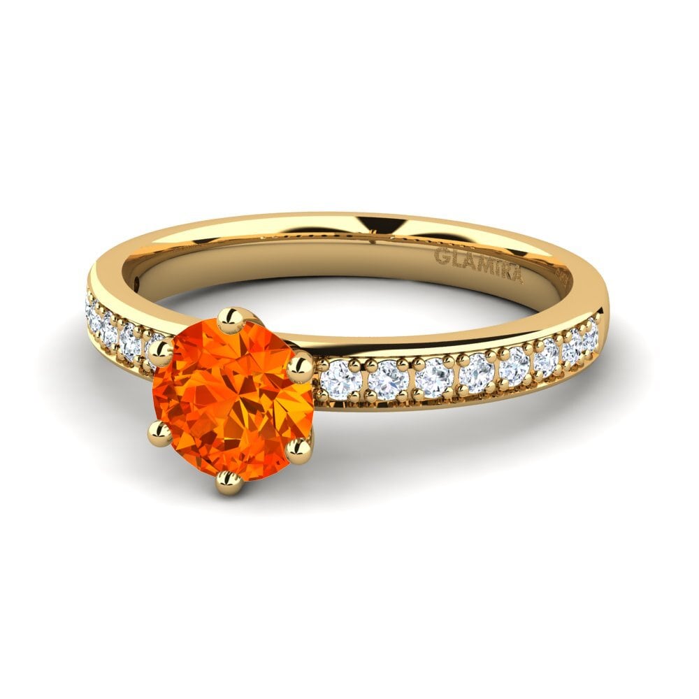 18k Oro Amarillo Zafiro Naranja Anillo de compromiso Ageall 0.8 crt