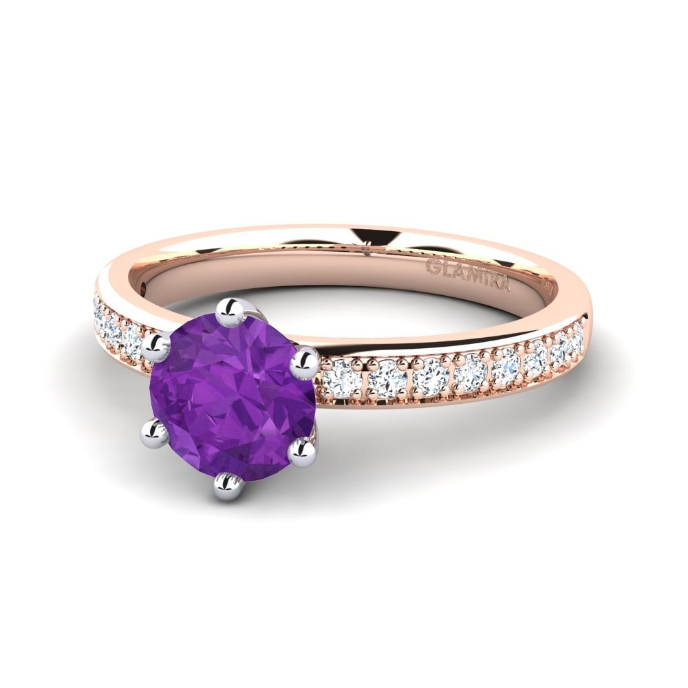 Solitaire Pave Amethyst 14ct Rose / White Gold Rings
