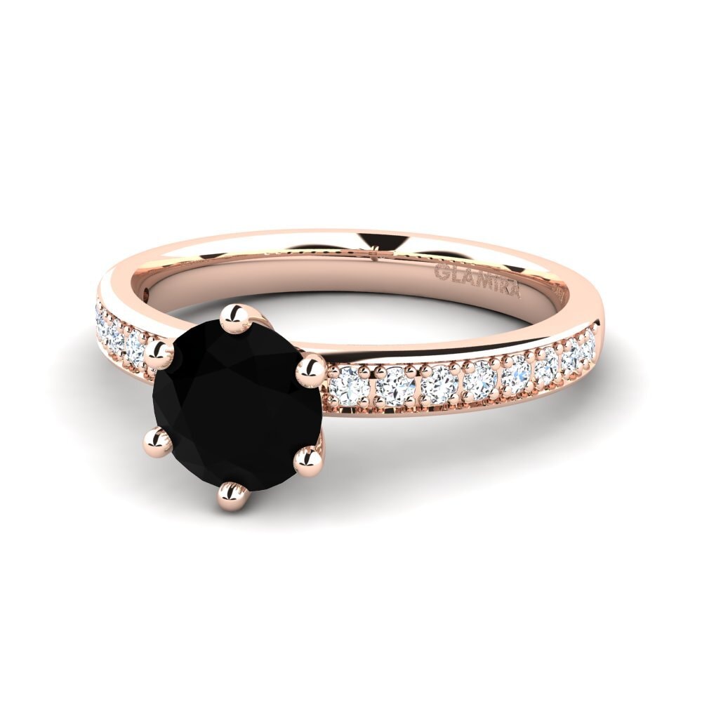 Solitaire Pave Black Onyx 14ct Rose Gold Engagement Rings