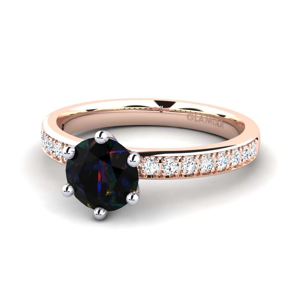 Solitaire Pavé Černý opál Červené & bílé Zlato 375 Prsteny
