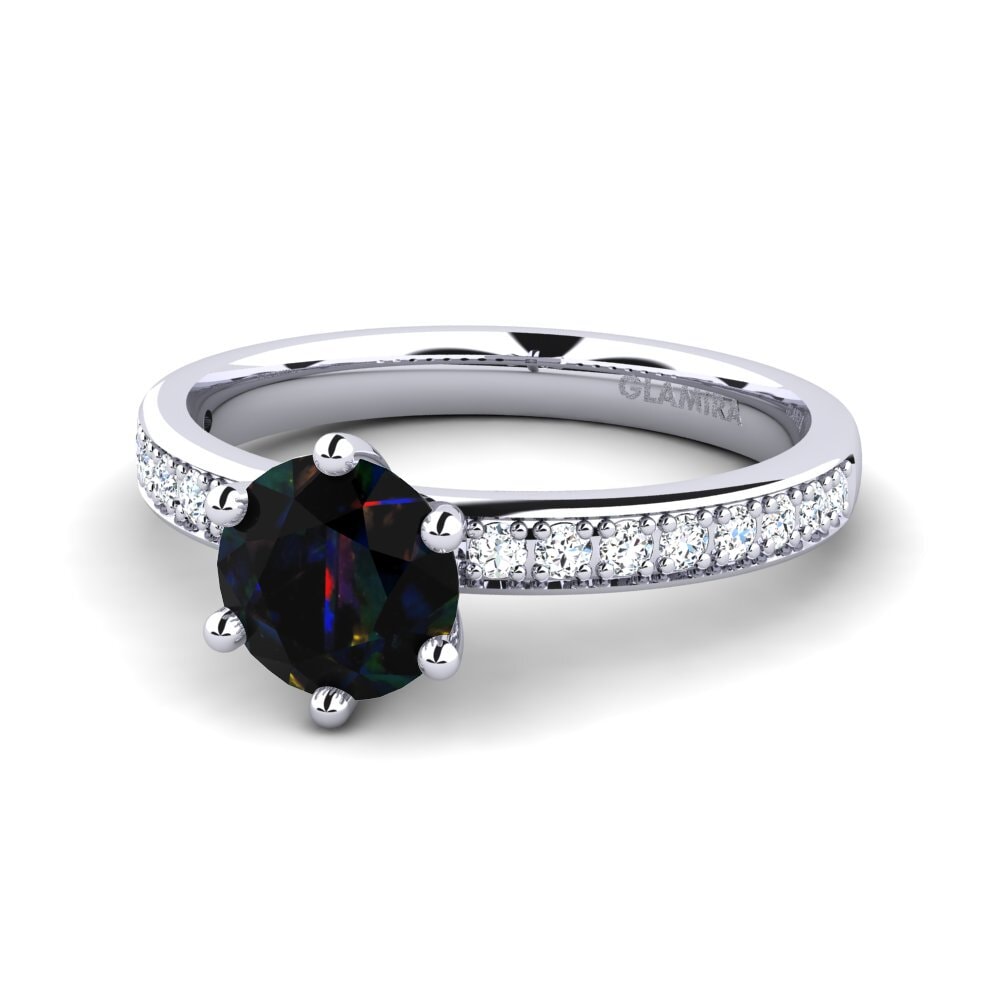 0.50 Carat Solitaire Pave Black Opal Engagement Rings