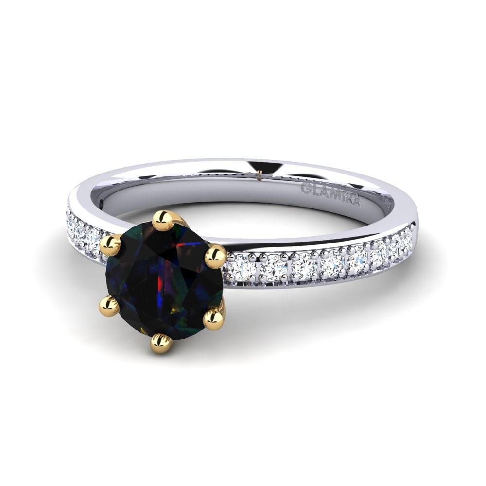 Solitaire Pavé 14K Wit & Geel Goud Zwart Opaal Ringen