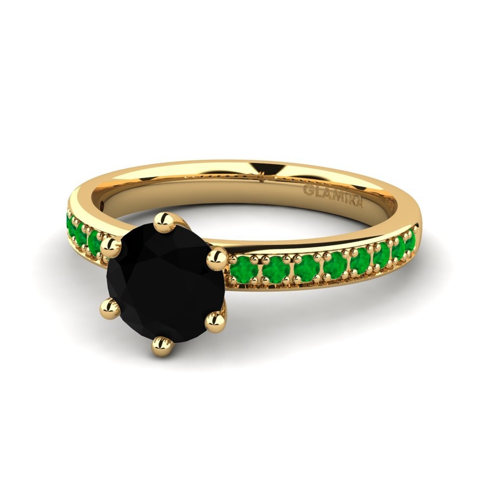 14ct Yellow Gold Black Diamond Engagement Ring Ageall 1.0 crt