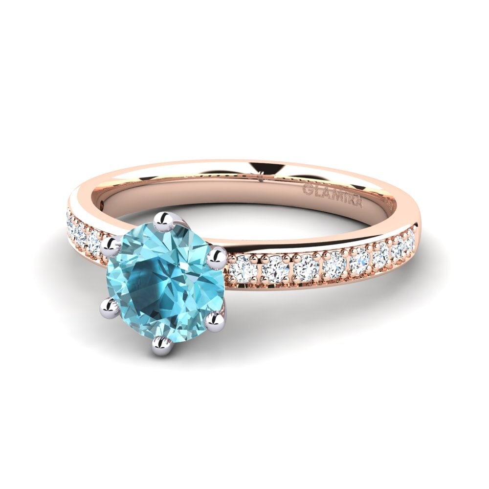 Anillos de compromiso 18k Oro Rosa & Blanco Circón Azul Solitario Pavé