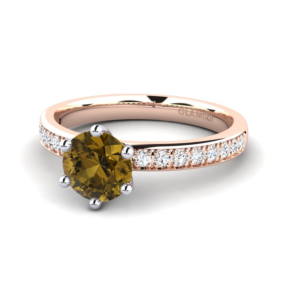 Solitaire Pavé Hnědý zirkon Červené & bílé Zlato 375 Prsteny