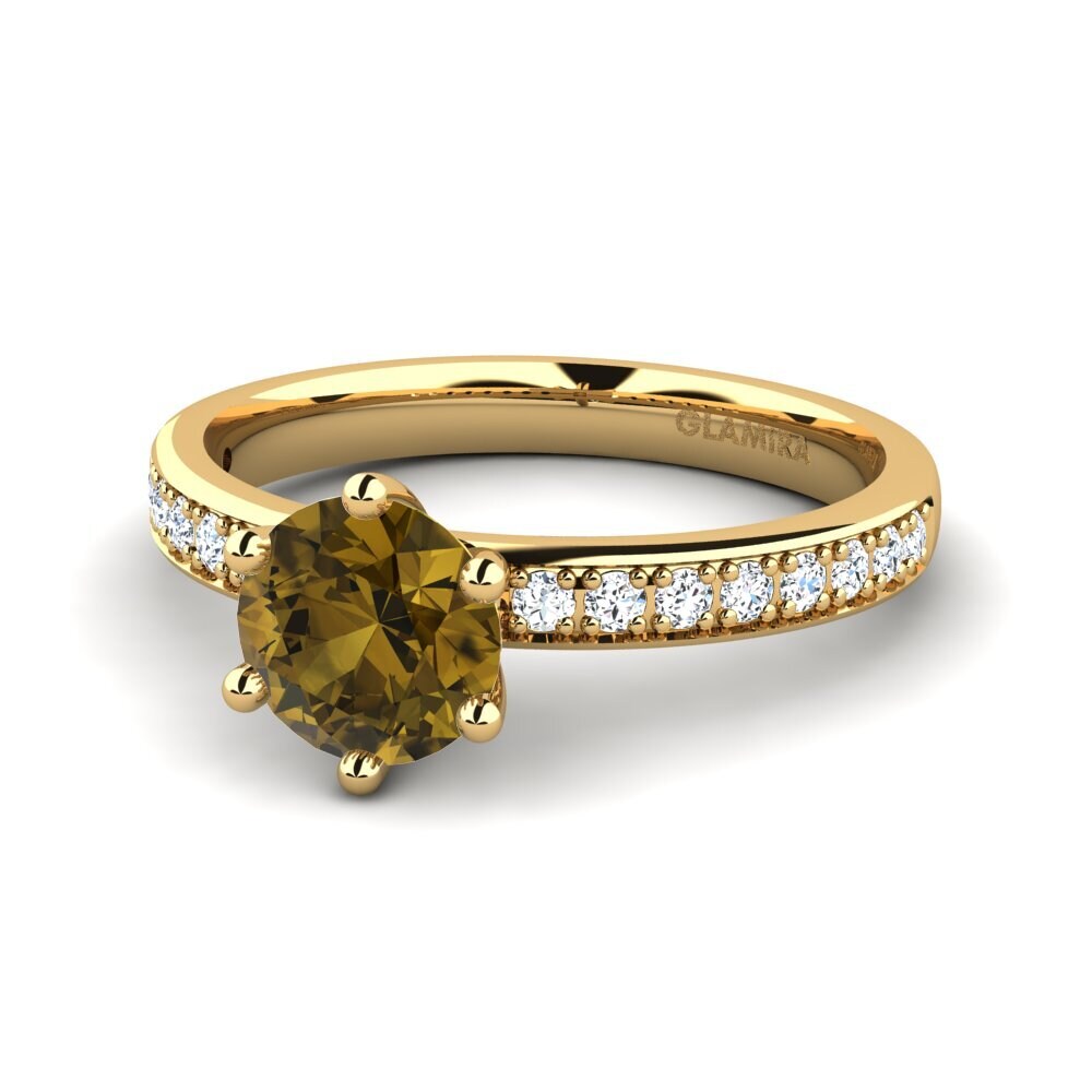 Verlobungsringe Solitär Pave Brauner Zirkon Gelbgold 585