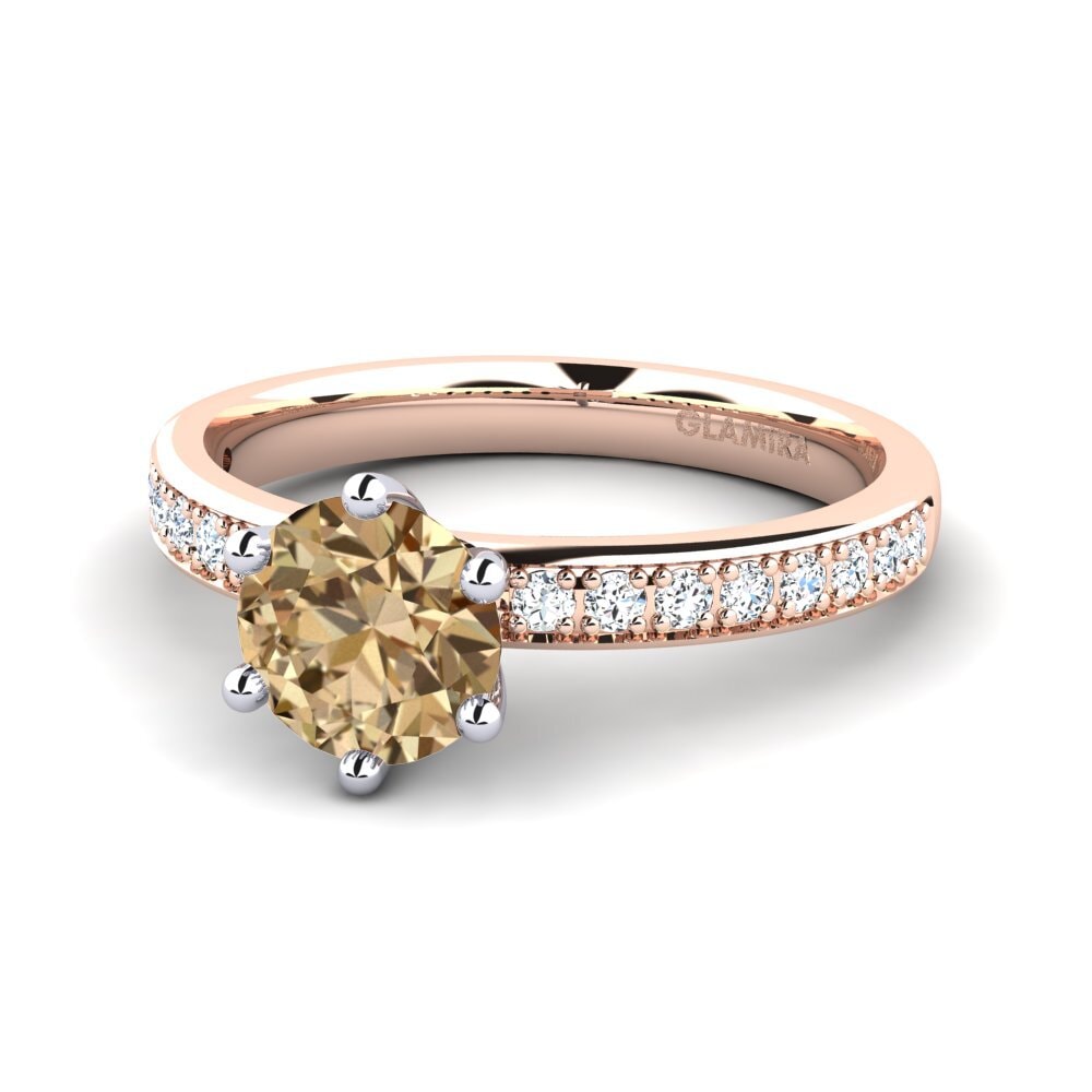 Solitaire Pave Brown Diamond 14ct Rose & White Gold Engagement Rings