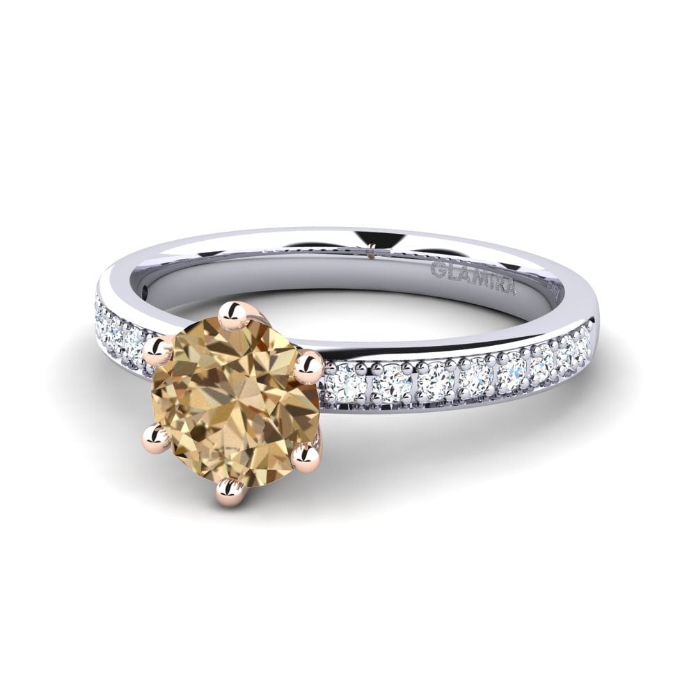 Solitaire Pave Brown Diamond 14ct White & Rose Gold Engagement Rings