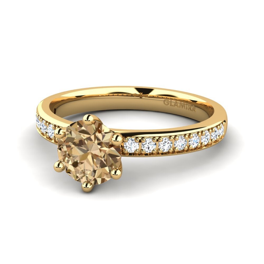Verlobungsringe Solitär Pave Brauner Diamant Gelbgold 585