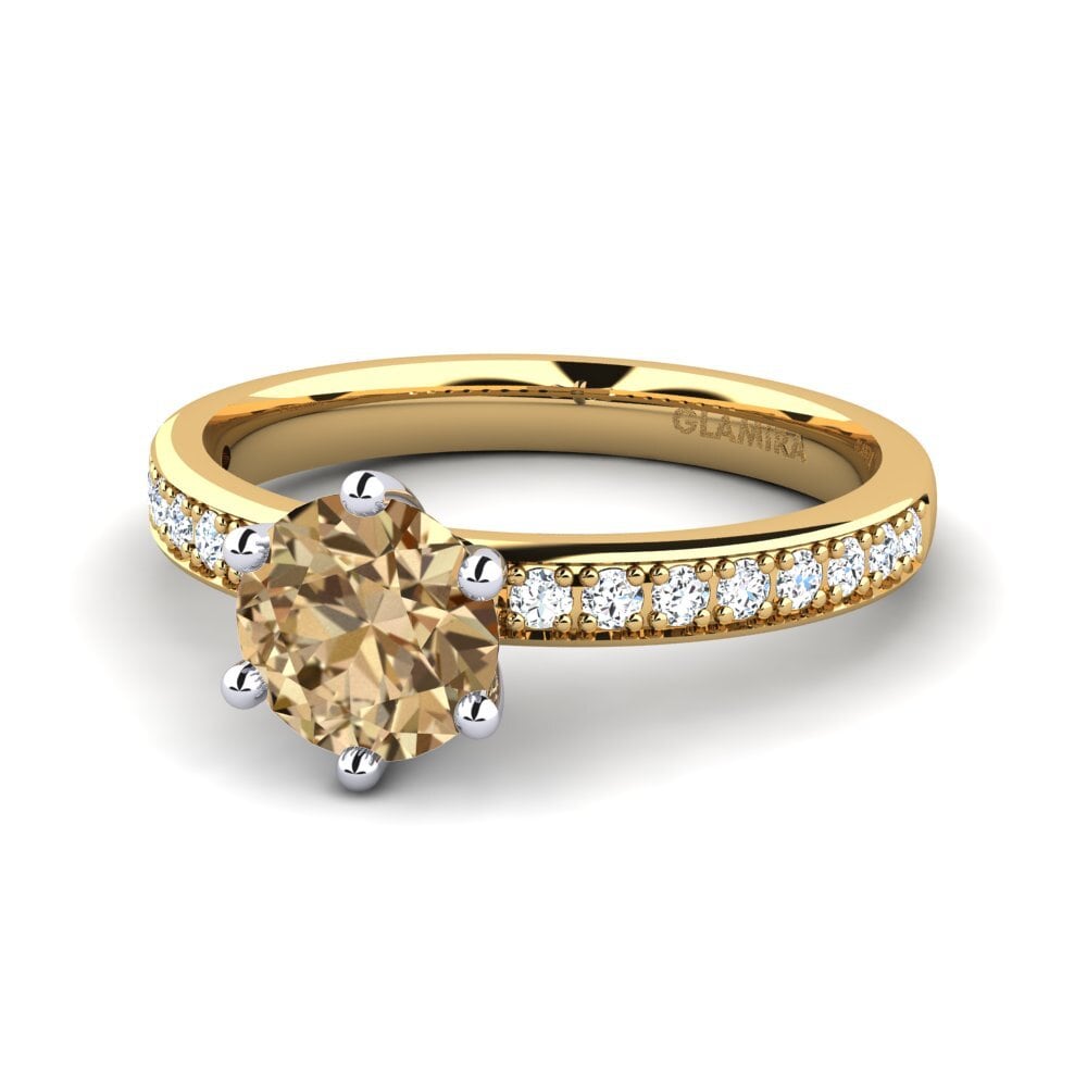 Solitaire Pavé 18K Geel & Wit Goud Bruine Diamant Verlovingsringen