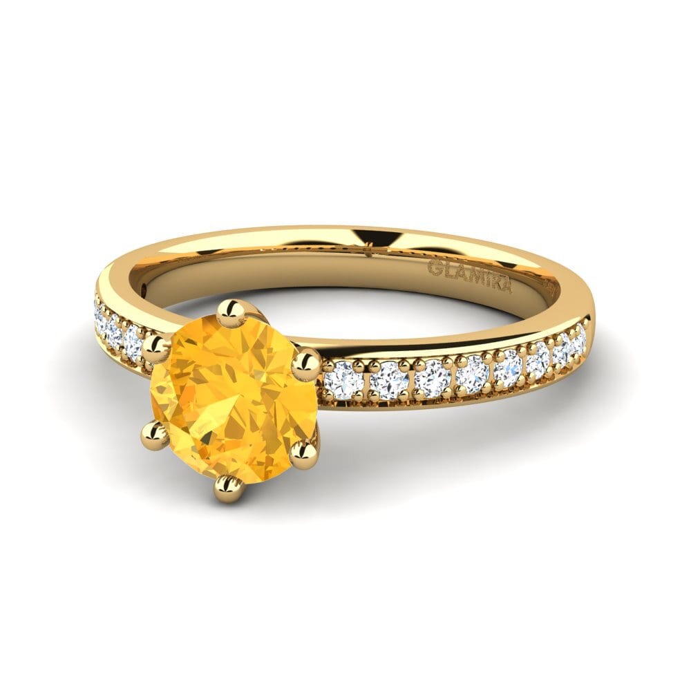 Anillos 18k Oro Amarillo Citrino Solitario Pavé