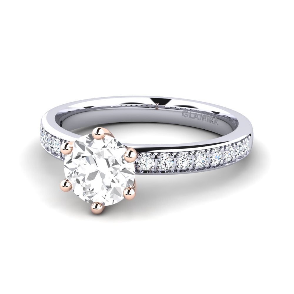 Solitaire Pave White sapphire 14ct White & Rose Gold Engagement Rings