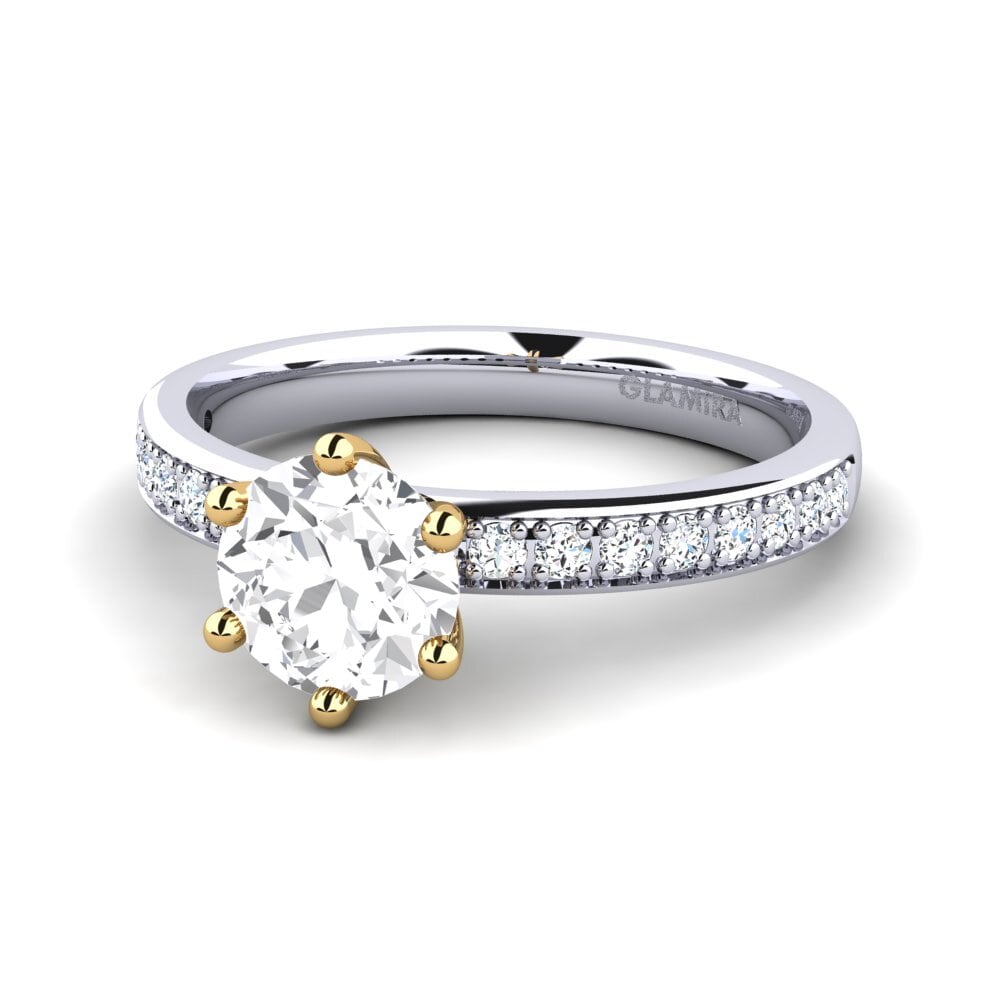 Solitaire Pave 14ct White & Yellow Gold Engagement Rings