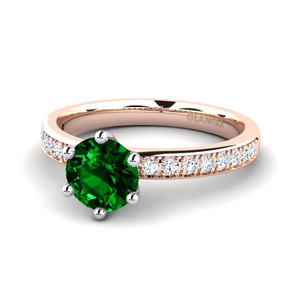 Ringe Solitär Pave Grüner Zirkonia 585 Rot & Weißgold