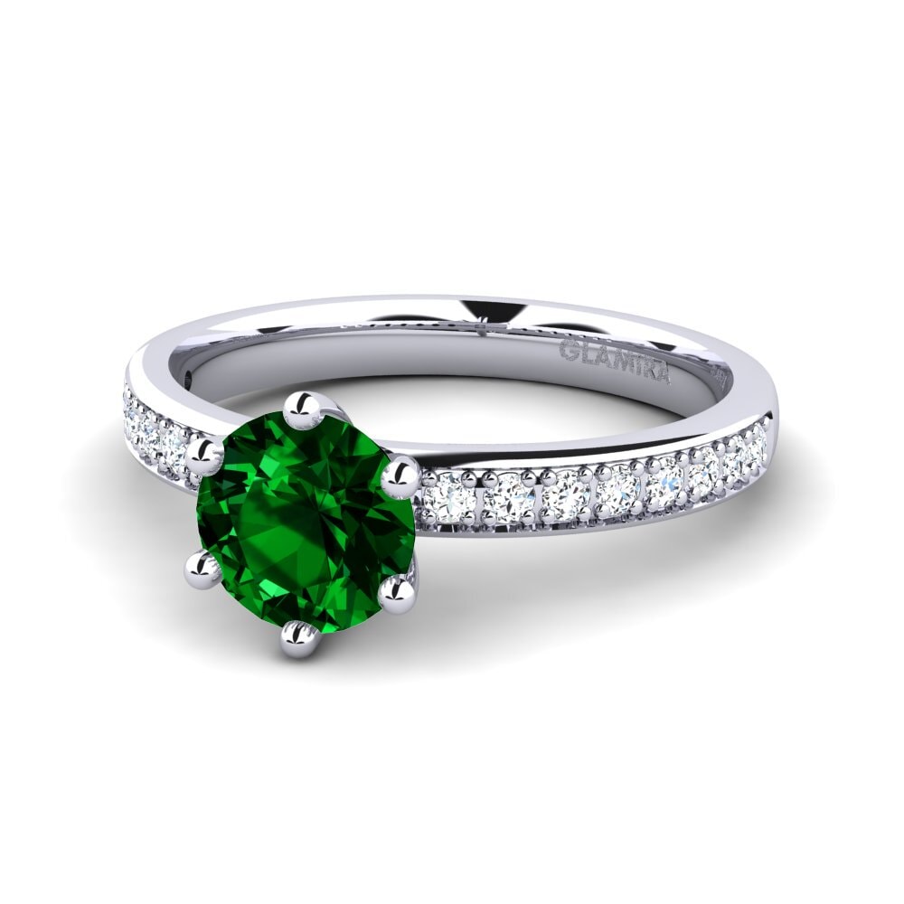 1.00 - 2.00 Carat Solitaire Pave Green Zirconia Rings