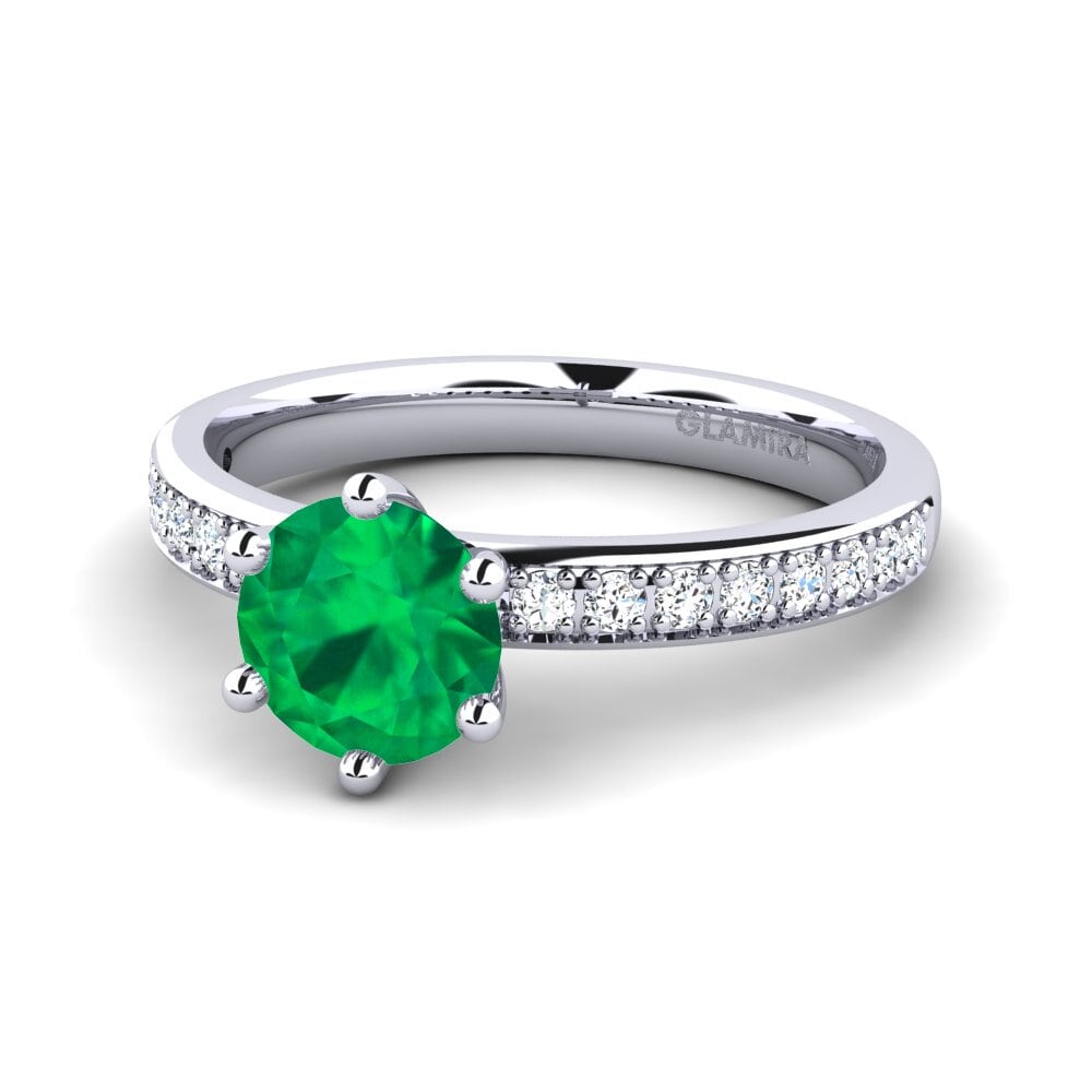 Solitaire Pave Emerald Engagement Rings