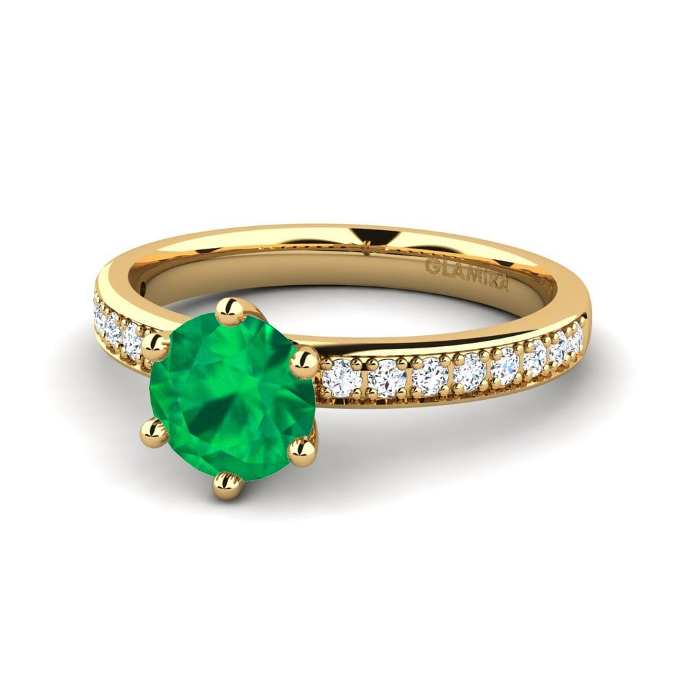 Solitaire Pave Emerald 9ct Yellow Gold Rings