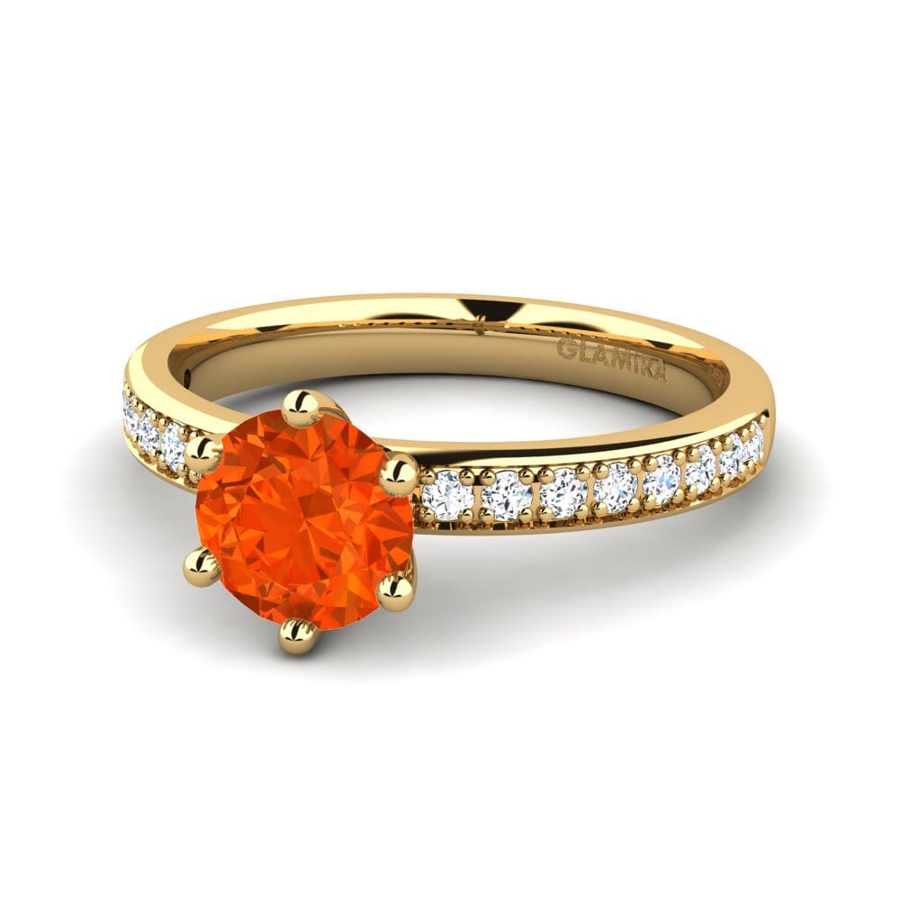 Anéis Solitaire Pavê Ouro Amarelo 14K Opala de Fogo