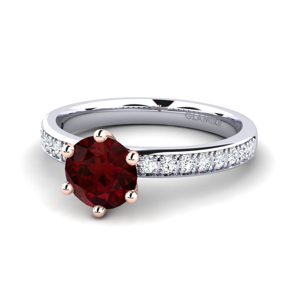 Solitaire Pave Garnet 9ct White & Rose Gold Rings