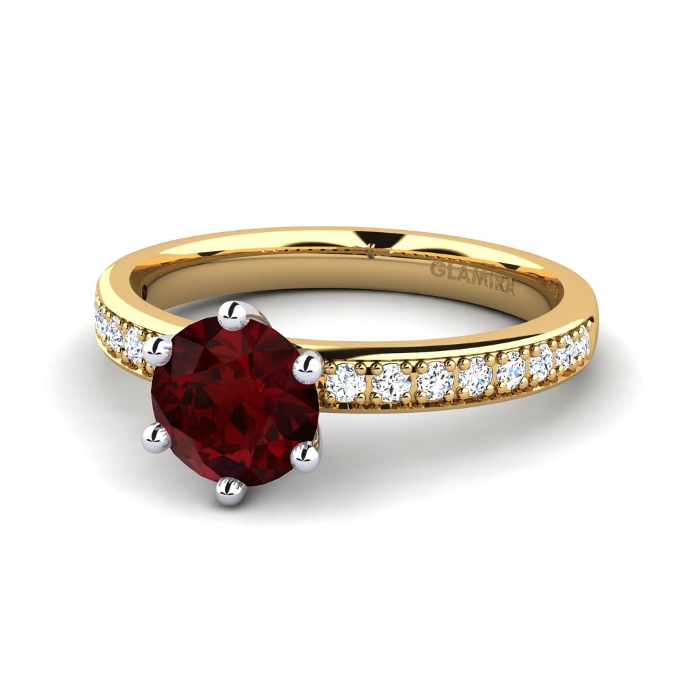 Solitaire Pavé 14K Geel & Wit Goud Granaat Verlovingsringen