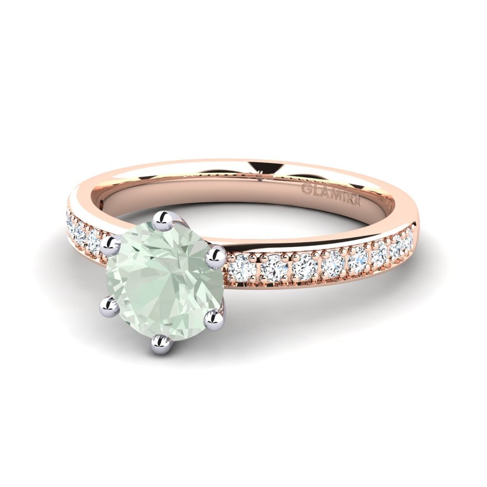 Solitaire Pave Green Amethyst 14ct Rose & White Gold Engagement Rings