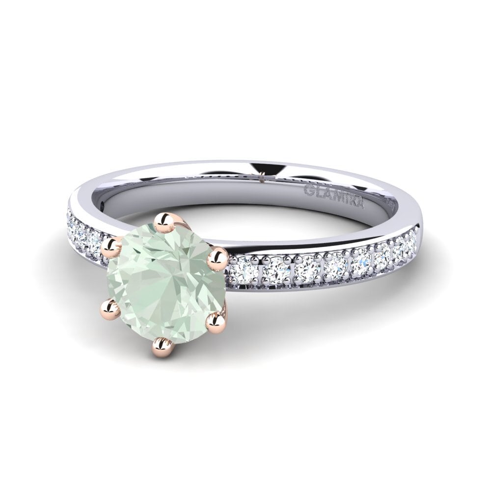 Solitaire Pave Green Amethyst 14ct White & Rose Gold Engagement Rings