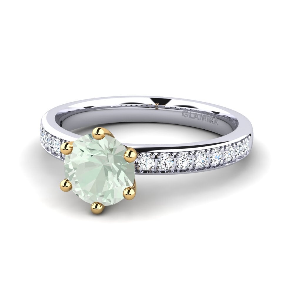 Solitaire Pave Green Amethyst 18ct White & Yellow Gold Rings