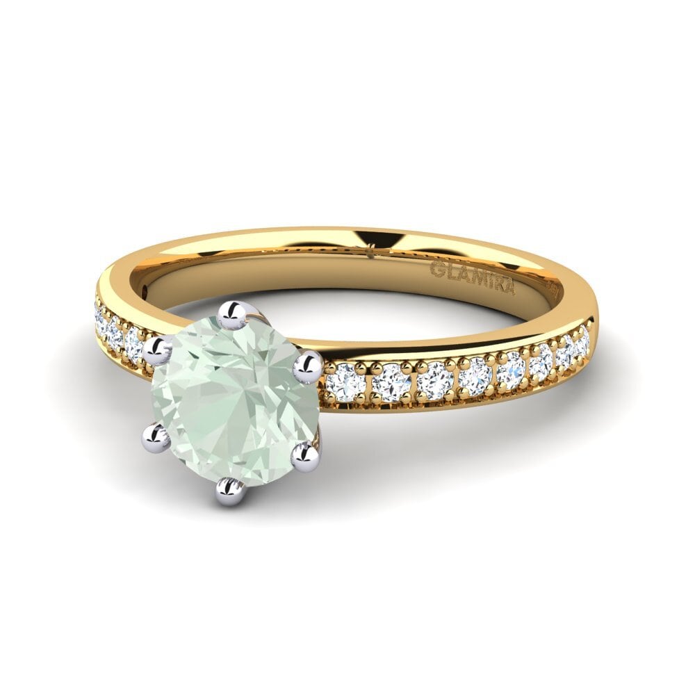 Solitaire Pave Green Amethyst 18ct Yellow & White Gold Rings