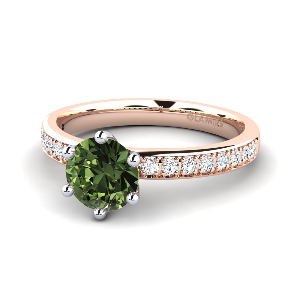 Solitaire Pave Green Sapphire 14ct Rose & White Gold Engagement Rings