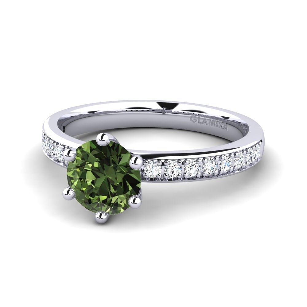 Solitaire Pave Green Sapphire Engagement Rings