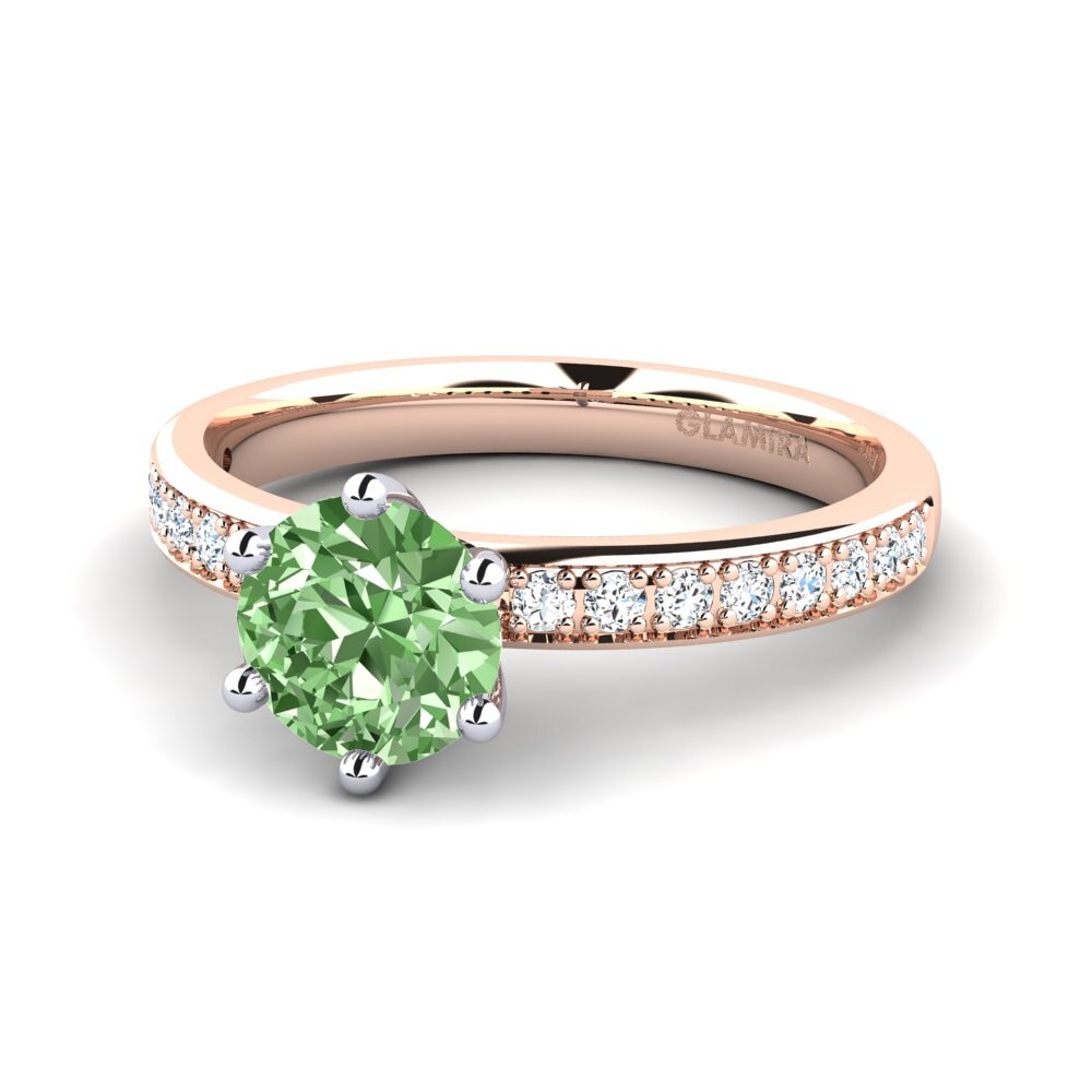 Solitaire Pave Green Diamond 14ct Rose & White Gold Engagement Rings