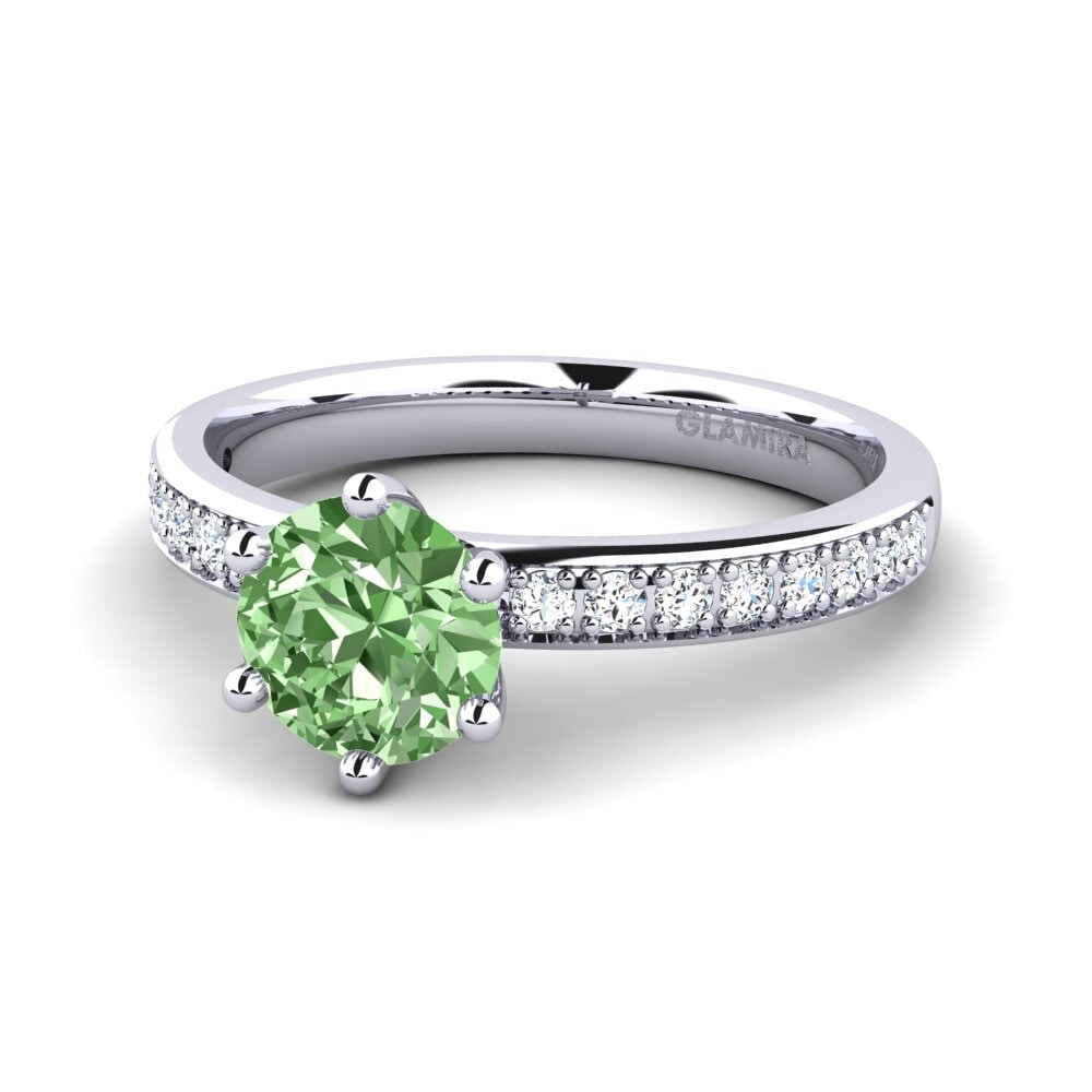 Nhẫn Kim Cương Xanh Lá Cây Solitaire Pave