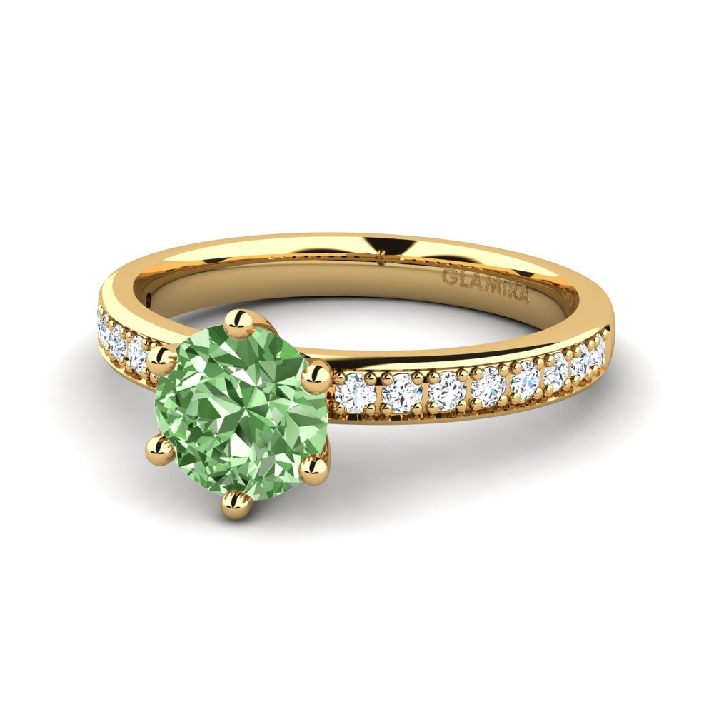 Verlobungsringe Solitär Pave Grüner Diamant Gelbgold 585