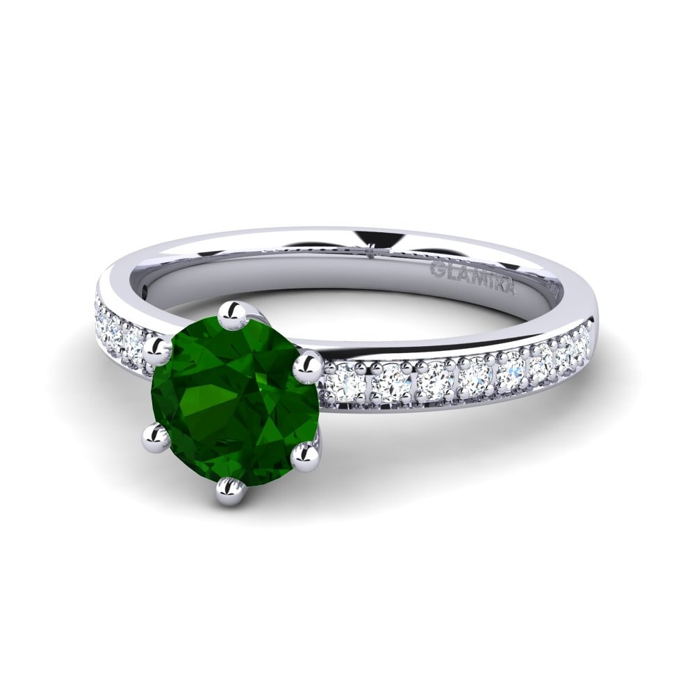 Solitaire Pave Green Tourmaline Engagement Rings
