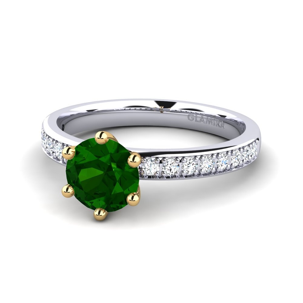 Ringe Solitär Pave Grüner Turmalin 585 Weiß & Gelbgold