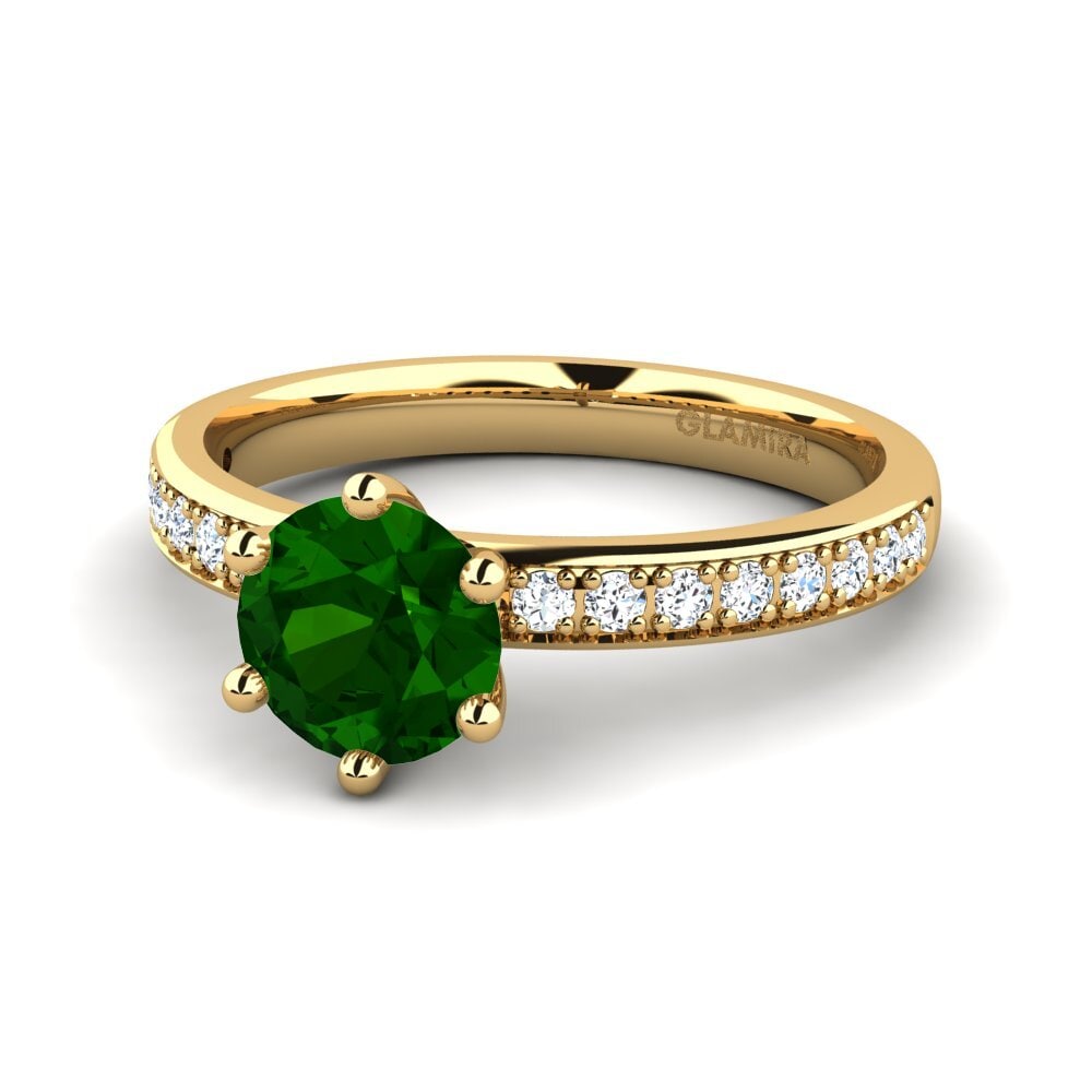 Ringe Solitär Pave Grüner Turmalin Gelbgold 585