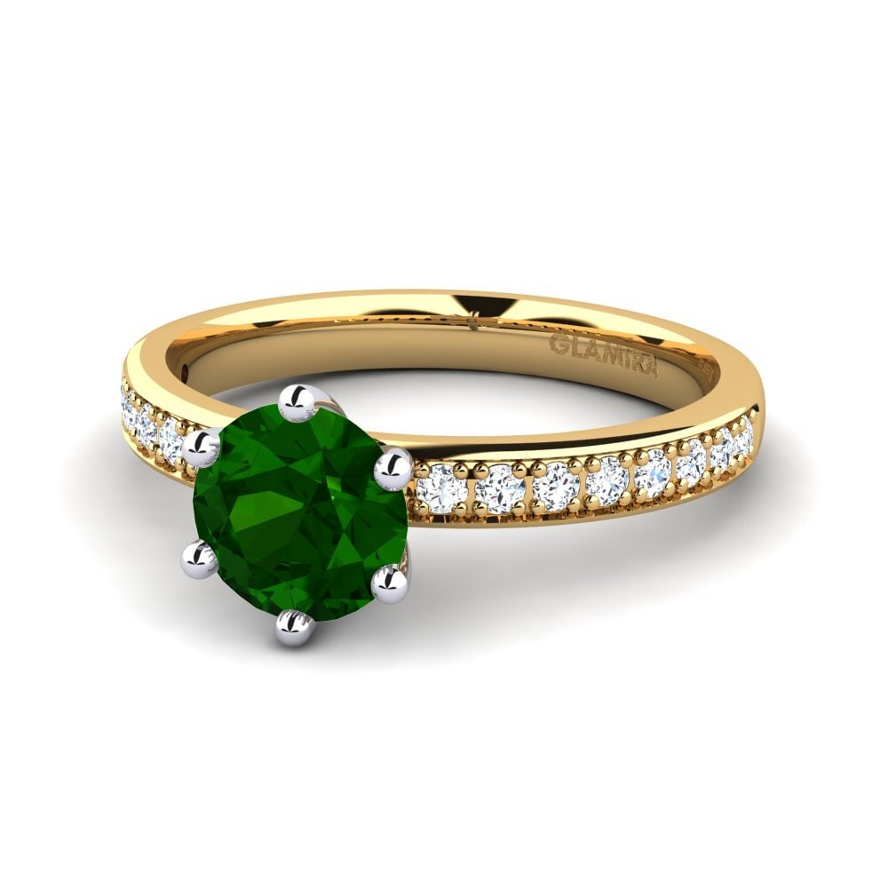 Solitaire Pave Green Tourmaline 9ct Yellow & White Gold Rings