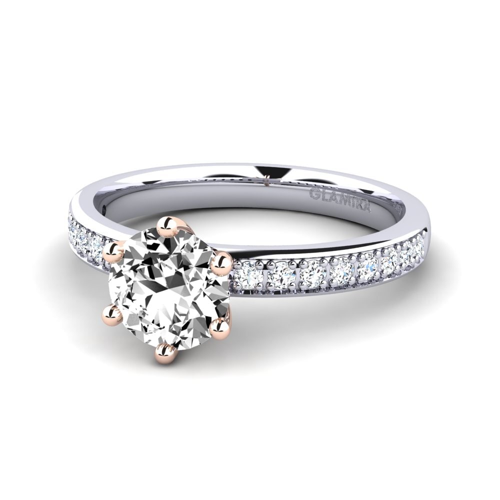 Anillos de compromiso 14k Oro Blanco / Rosa Moissanita Solitario Pavé