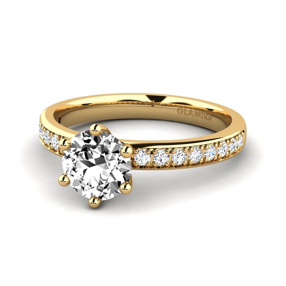 Solitaire Pavé Moissanit Żółte Złoto 585 Pierścionki Zaręczynowe