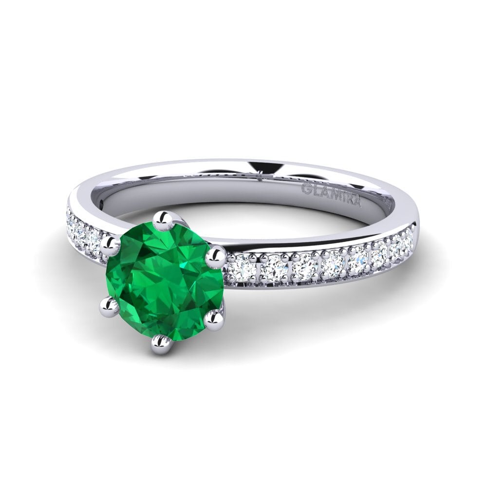 Solitaire Pave Emerald (Lab Created) Engagement Rings