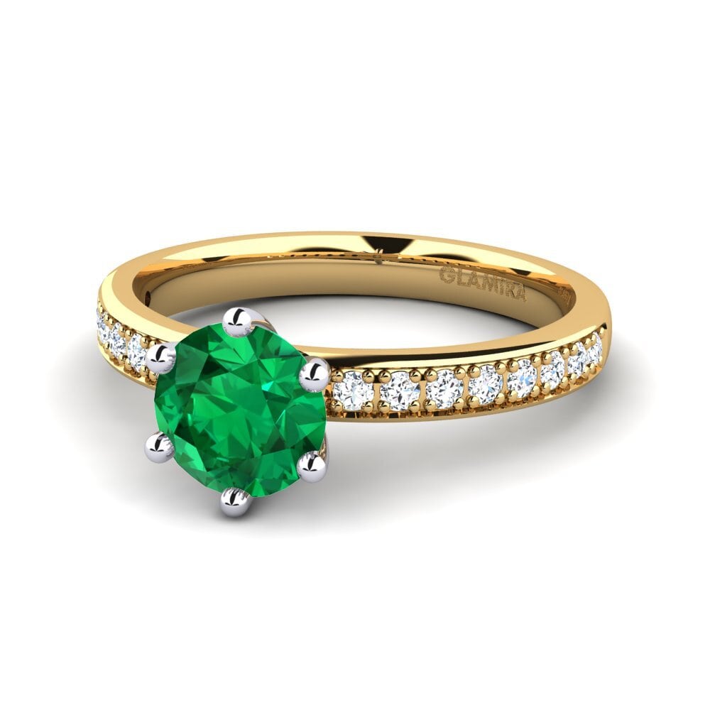 Solitaire Pavé 14K Geel & Wit Goud Smaragd (Gemaakt in het laboratorium) Verlovingsringen